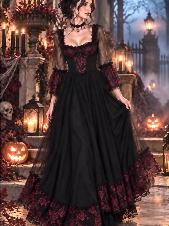 Dolls Kill Dresses & Skirts - NWT Widow Dolls Kill Dance With Death Black Red Lace Gothic Maxi Dress